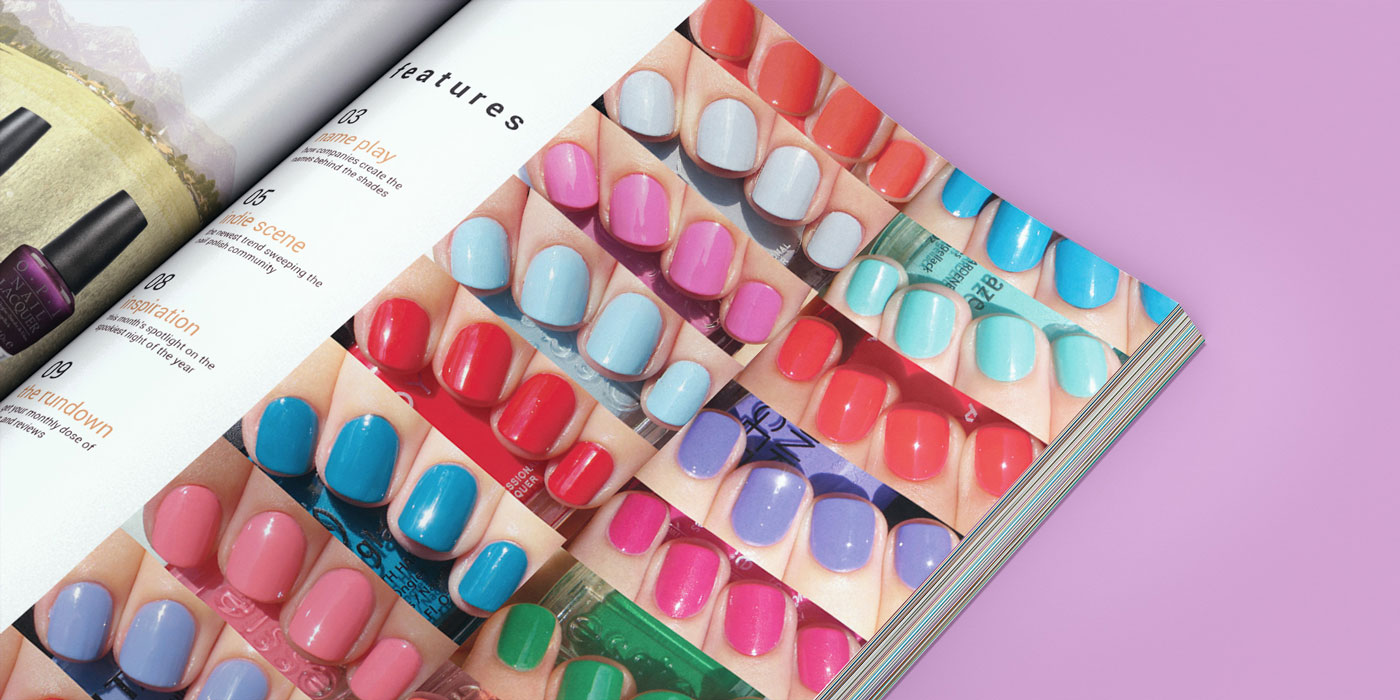magazine spread with photos of polished nails